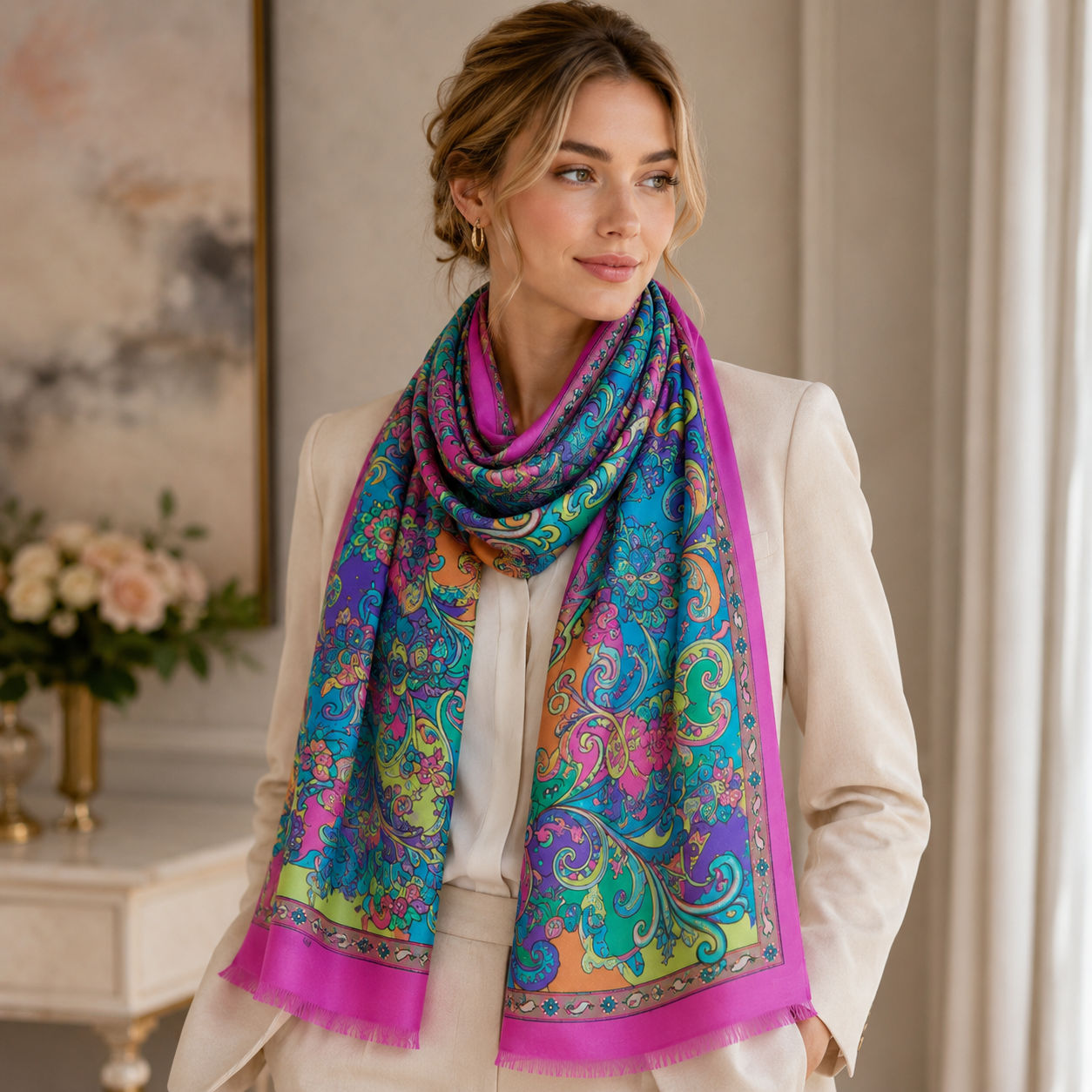 Digital Print Wool Scarf/Shawl 273